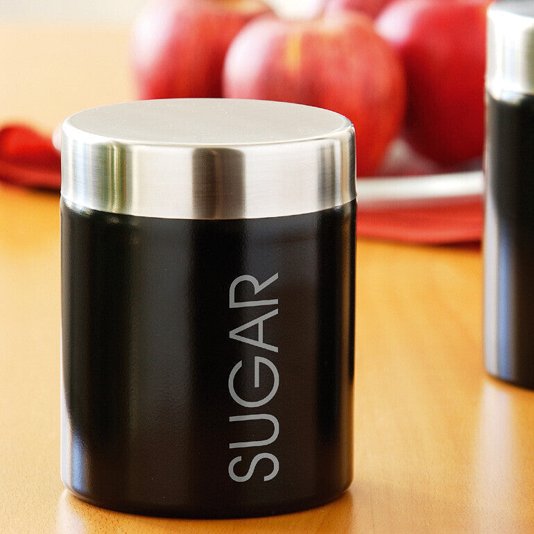 Liberty Black Enamel Sugar Canister With Silver Lid