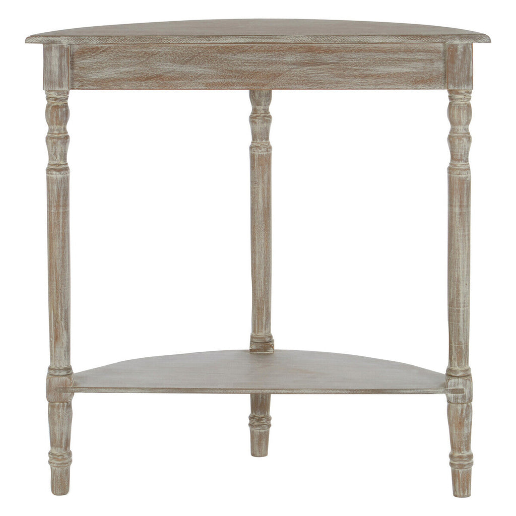 Natural Pine Wood Half Moon Console Table with Lower Storage Shelf, Heritage