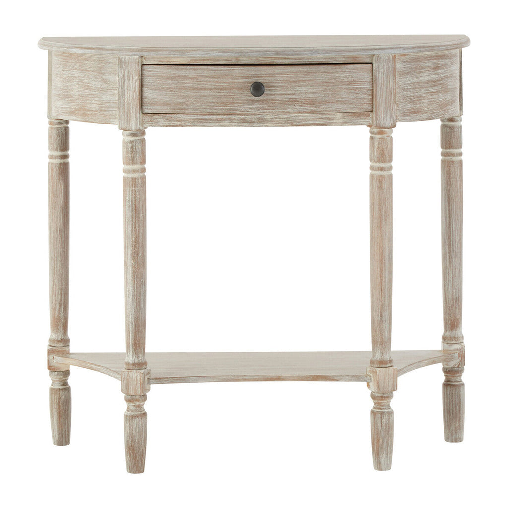 Grey Half Moon Pine Wood Console Table with 1 Drawer and 1 Lower Open Storage Shelf, Heritage