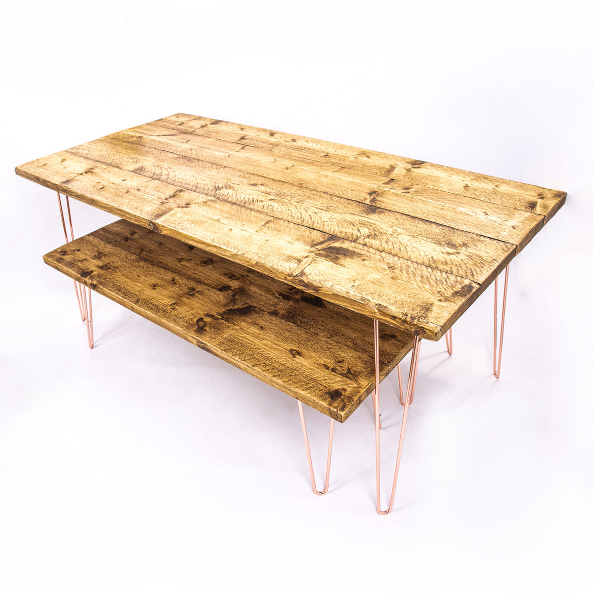 4-8 Seater dining Table Set - Rose Gold Steel Legs & Benches