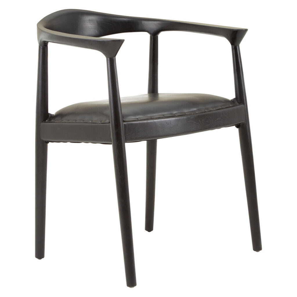 Kendari Black Leather and Teak Wood Chair