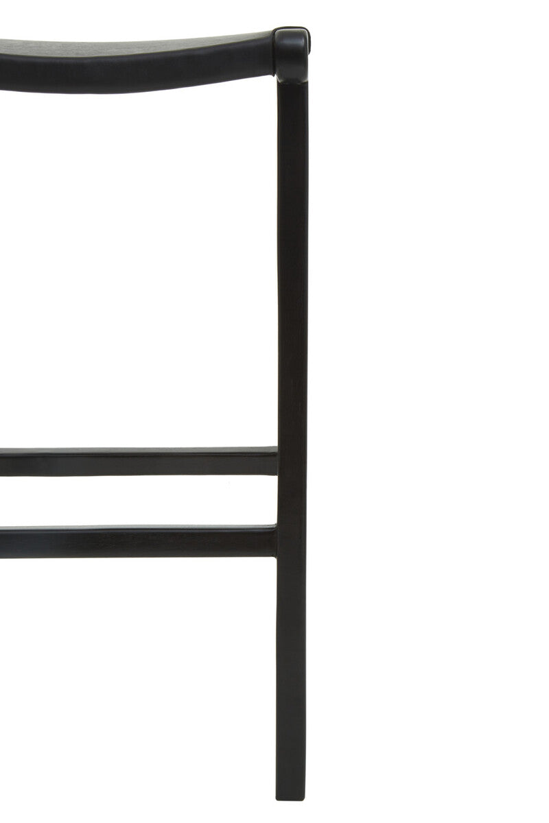 Kendari Black Leather and Teak Barstool
