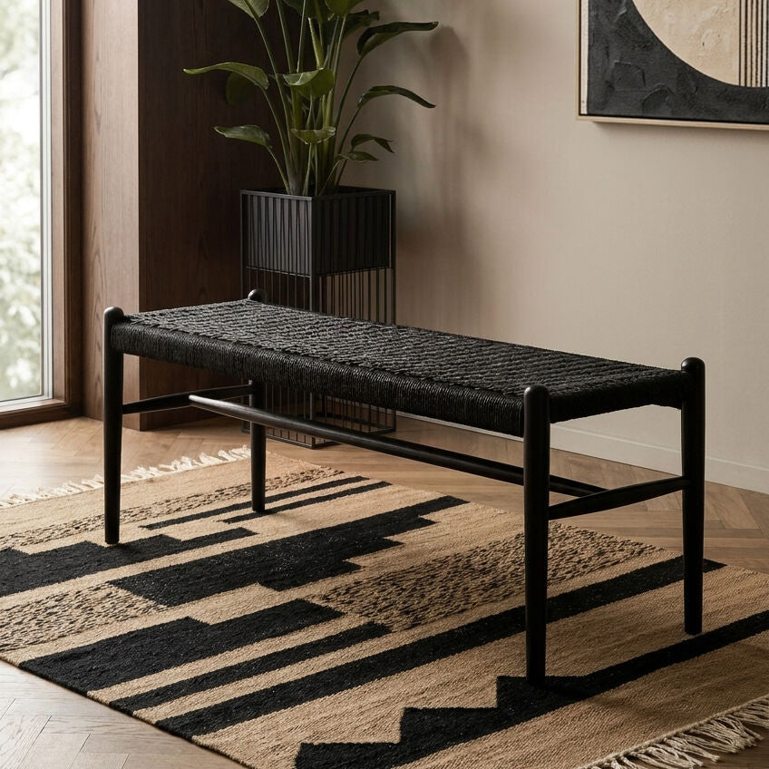 Cebu Black Rope and Elm Wood Bench