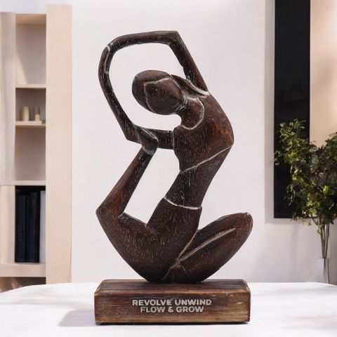 Wooden Yoga Lady | Revolved Pose | Antique Finish