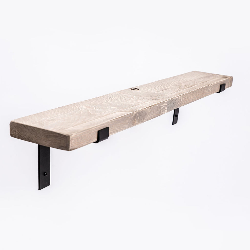 Grey Wall Shelves - Solid-Wood Industrial Shelf for Living Room & Bedroom