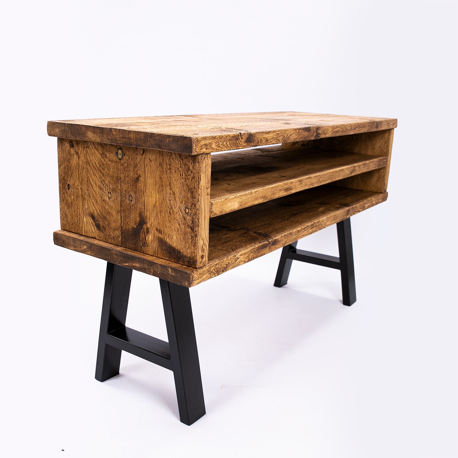 Handmade Rustic TV Stand with Black Metal Legs