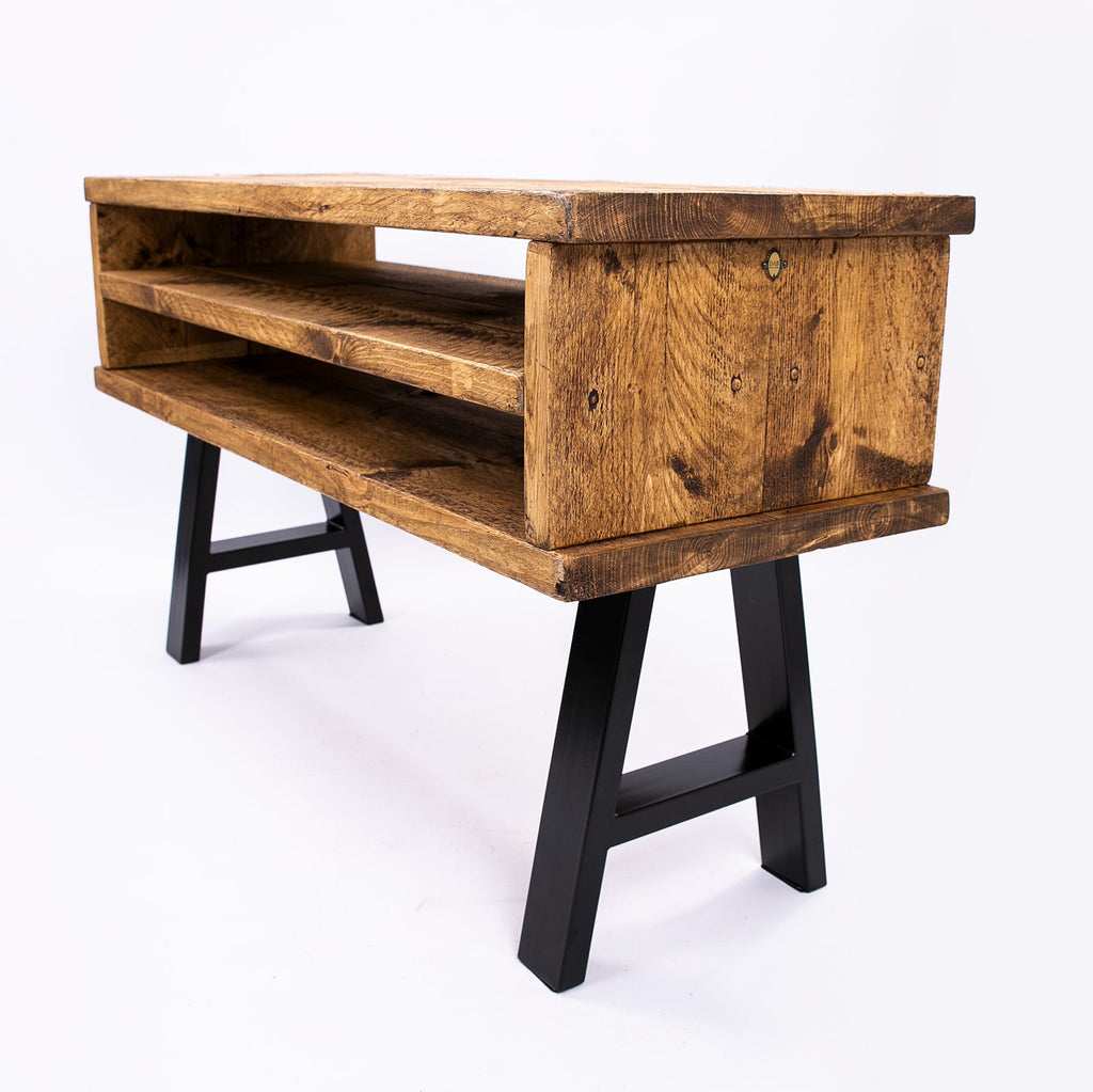 Handmade Rustic TV Stand with Black Metal Legs