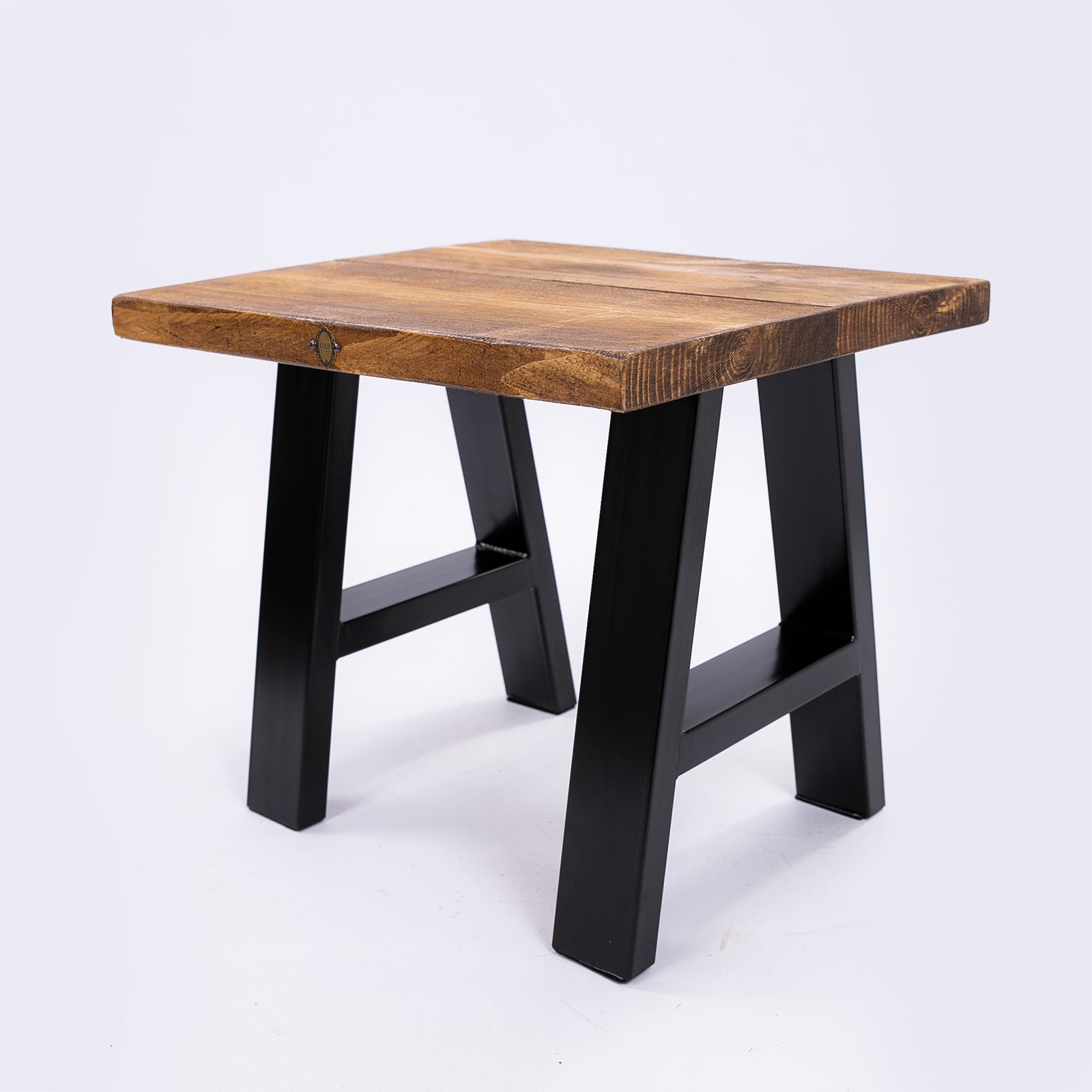 Handmade Solid Wooden Stool with Steel Legs