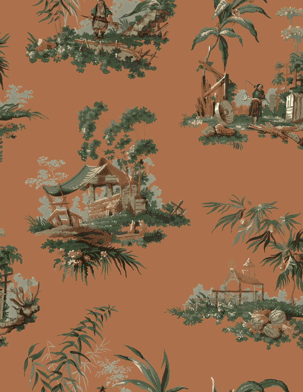 Vintage Oriental Wallpaper - Navy