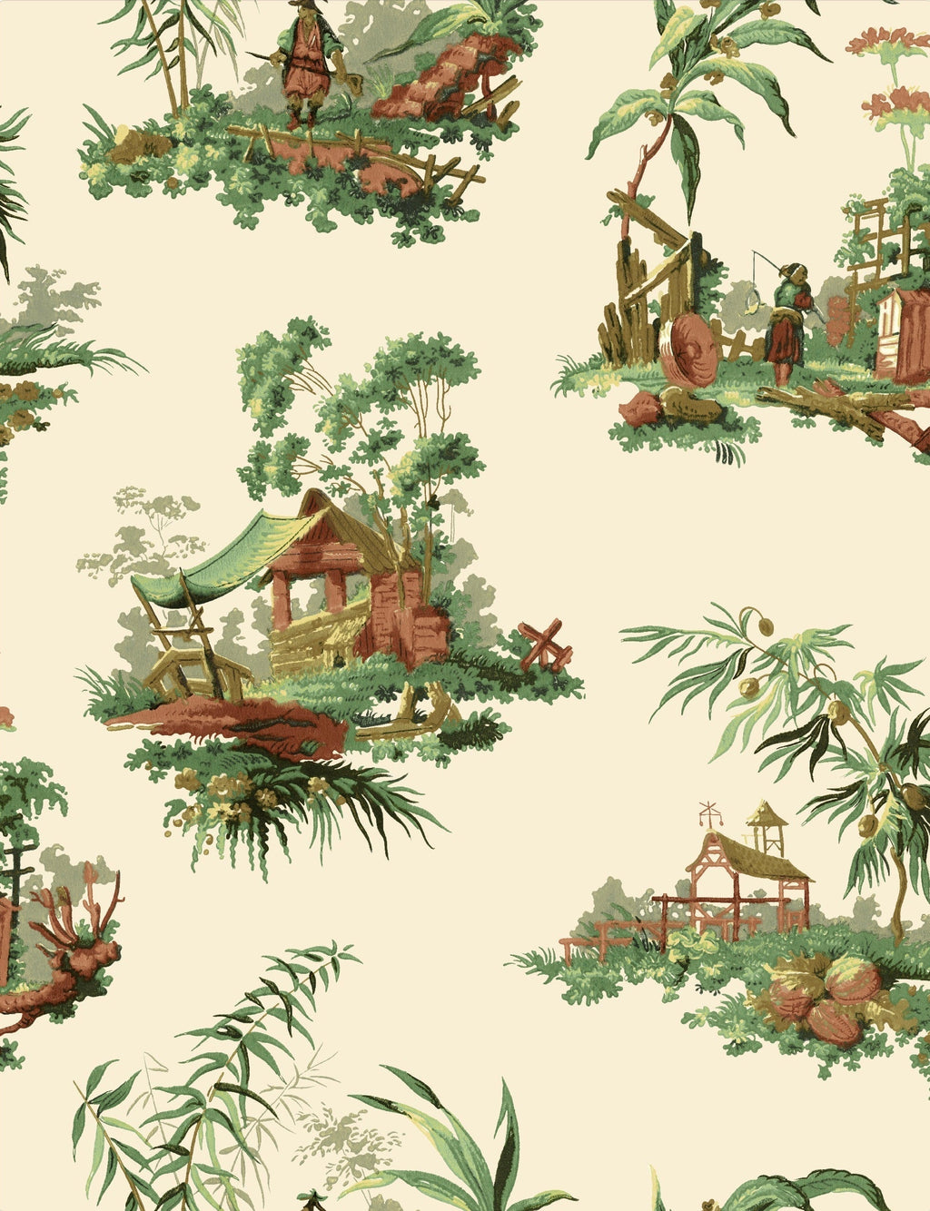 Vintage Oriental Wallpaper - Bright green