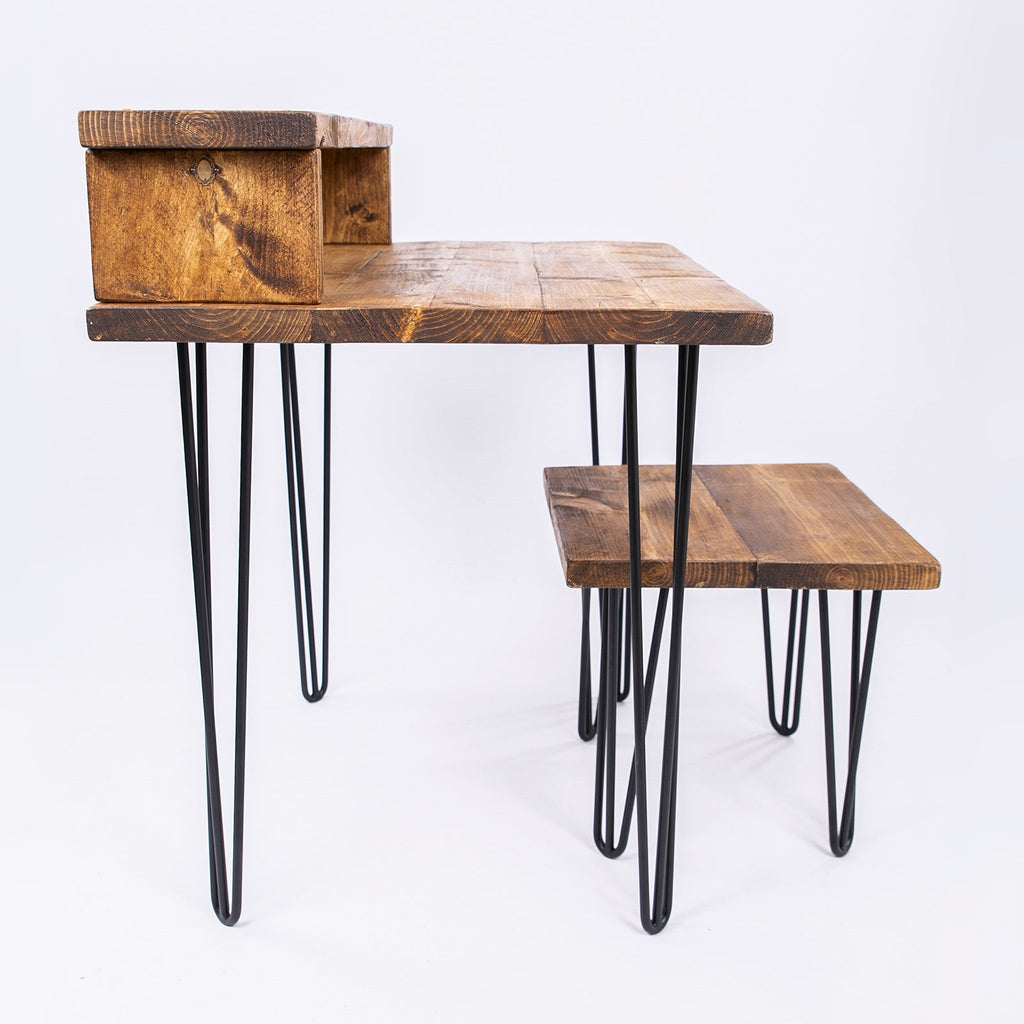Industrial Office Desk & Stool - Rustic Hairpin Home Office Organiser