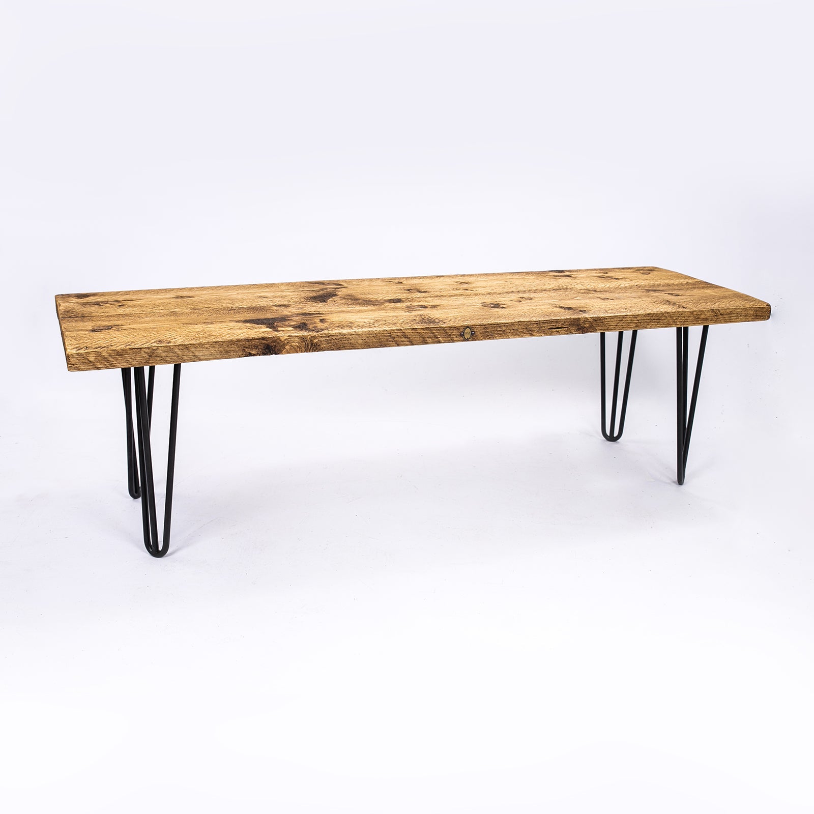 Bespoke Solid Wooden Bench - Industrial Steel Hairpin Leg & Rustic Seating