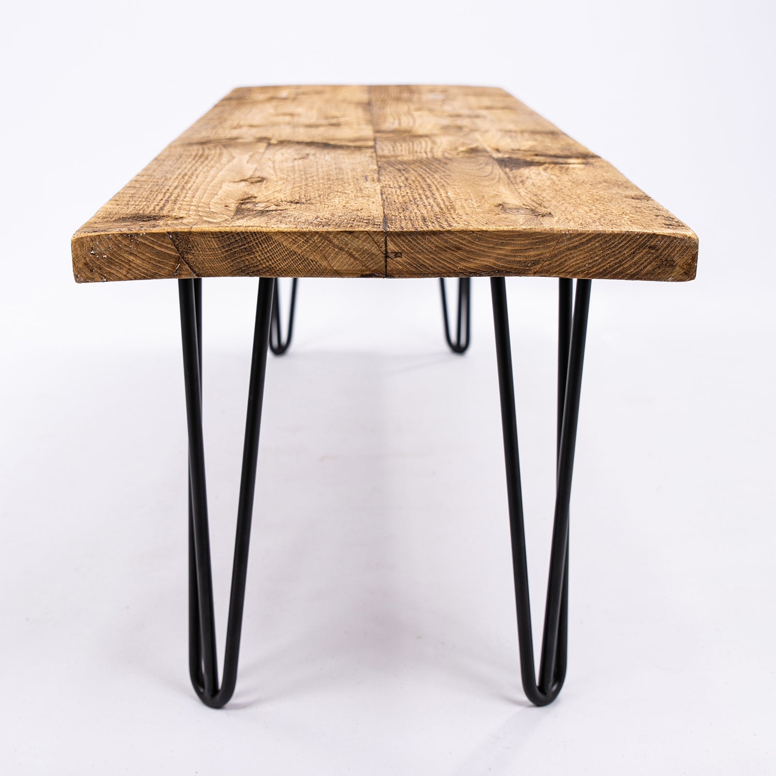 Bespoke Solid Wooden Bench - Industrial Steel Hairpin Leg & Rustic Seating