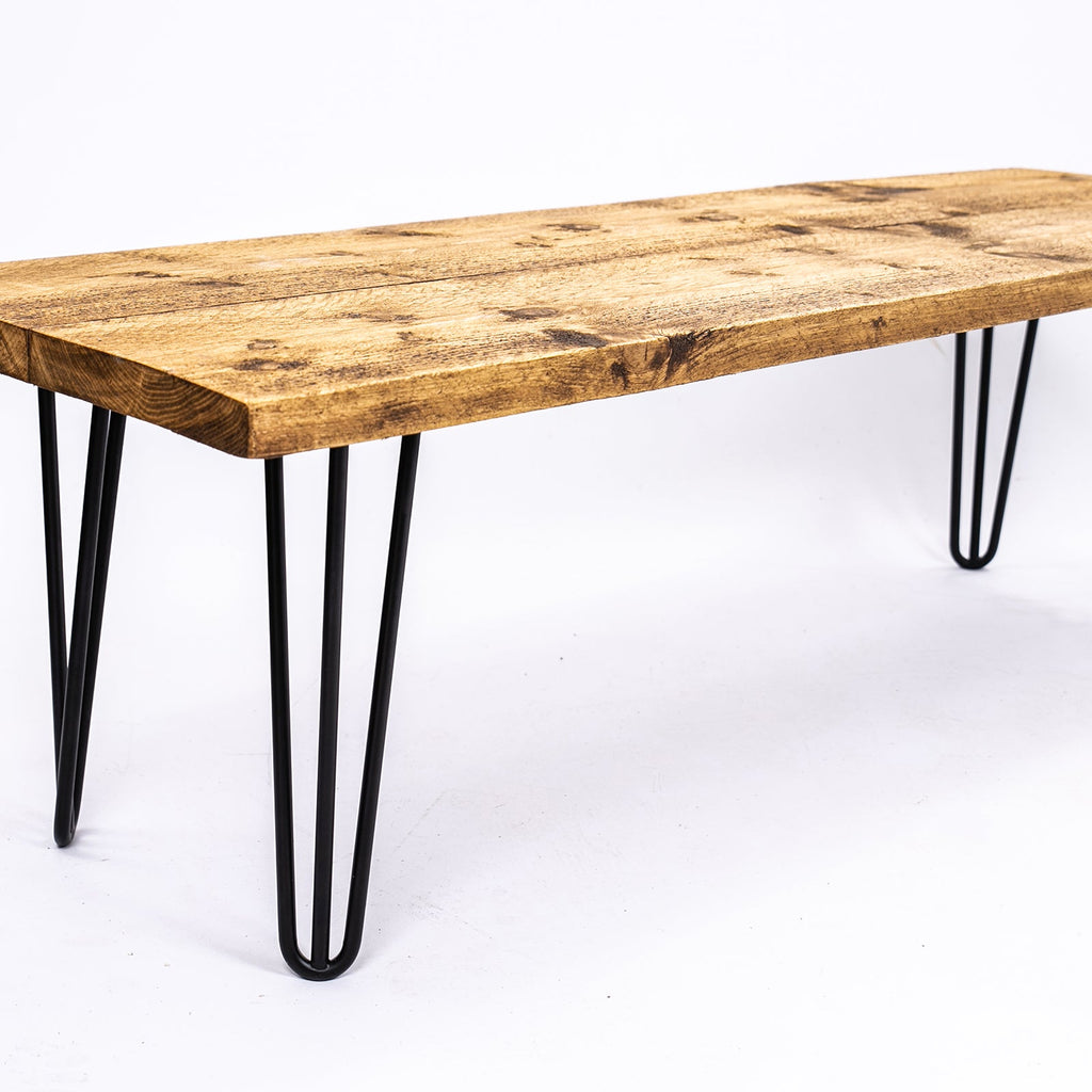 Bespoke Solid Wooden Bench - Industrial Steel Hairpin Leg & Rustic Seating