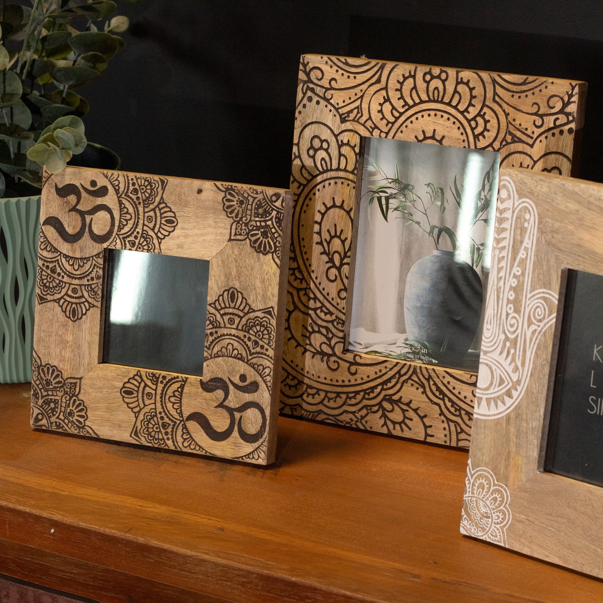Small Black Ohm Mandala Mango Wood Photo Frame 10x10cm
