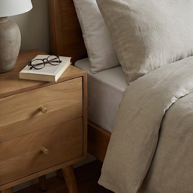 Scandinavian Light Walnut Logan Narrow Bedside Table