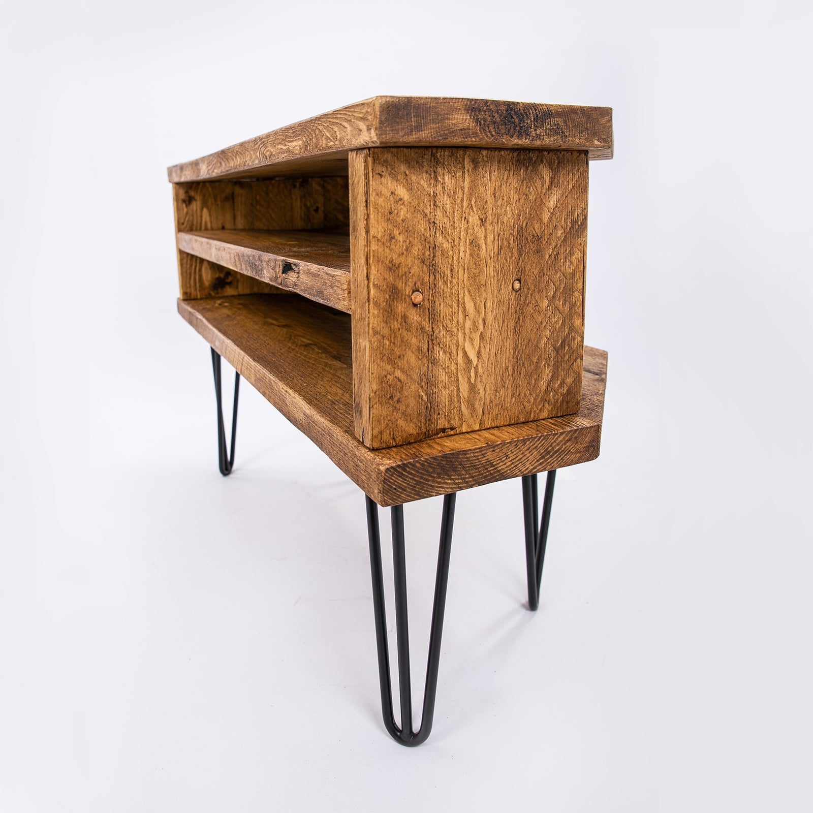 Corner TV Units - Wooden plant stand with black steel legs