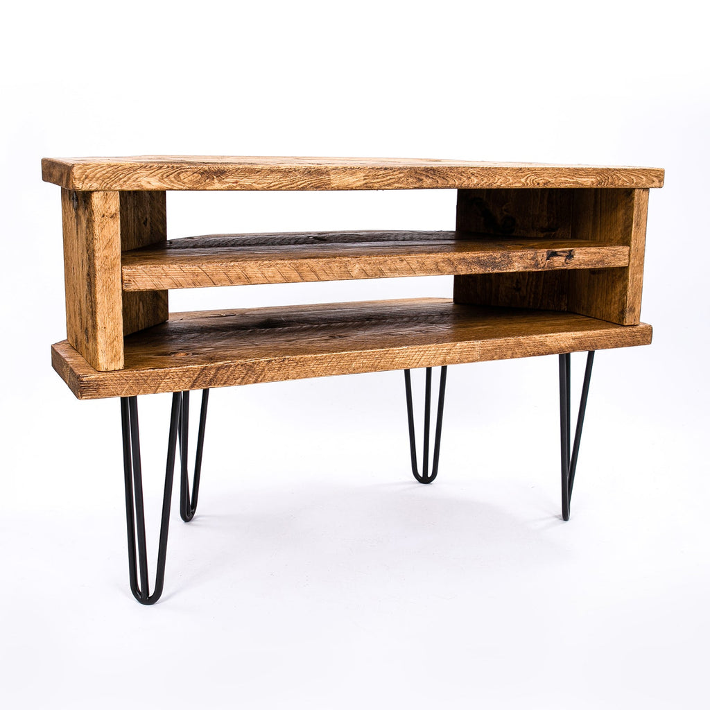 Corner TV Units - Wooden plant stand with black steel legs