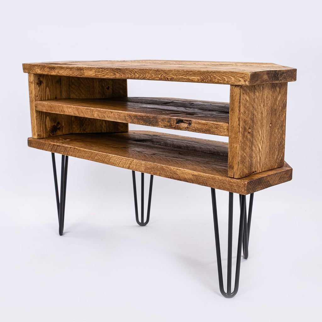 Corner TV Units - Wooden plant stand with black steel legs