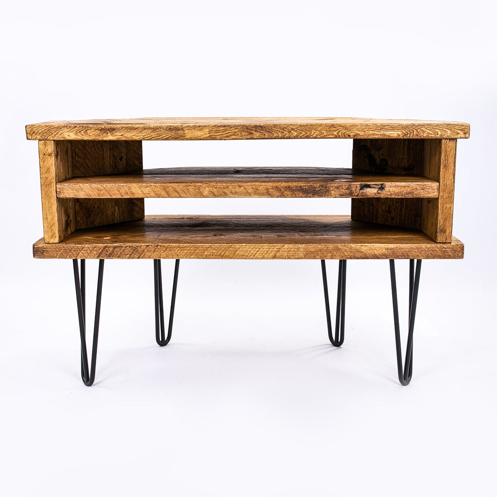Corner TV Units - Wooden plant stand with black steel legs