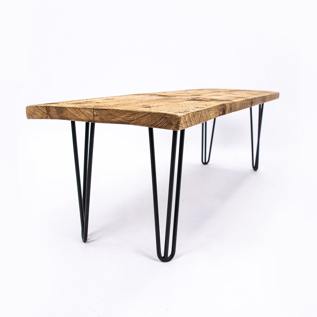 Bespoke Solid Wooden Bench - Industrial Steel Hairpin Leg & Rustic Seating