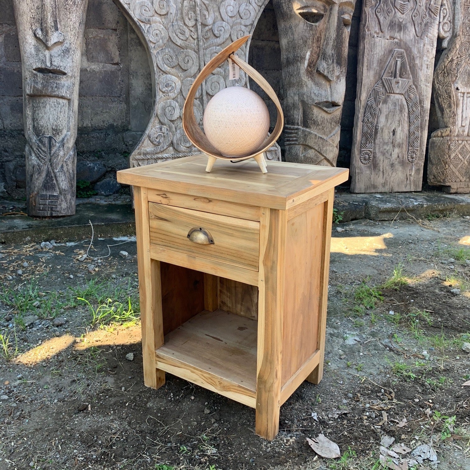 Recycled Teak Wood Bedside Table - Classic 51x42×65cm