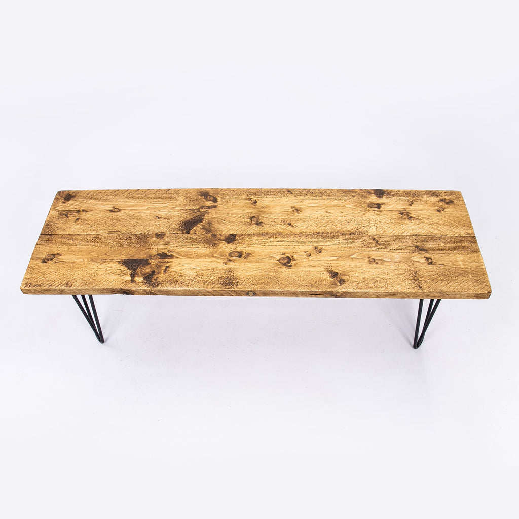 Bespoke Solid Wooden Bench - Industrial Steel Hairpin Leg & Rustic Seating