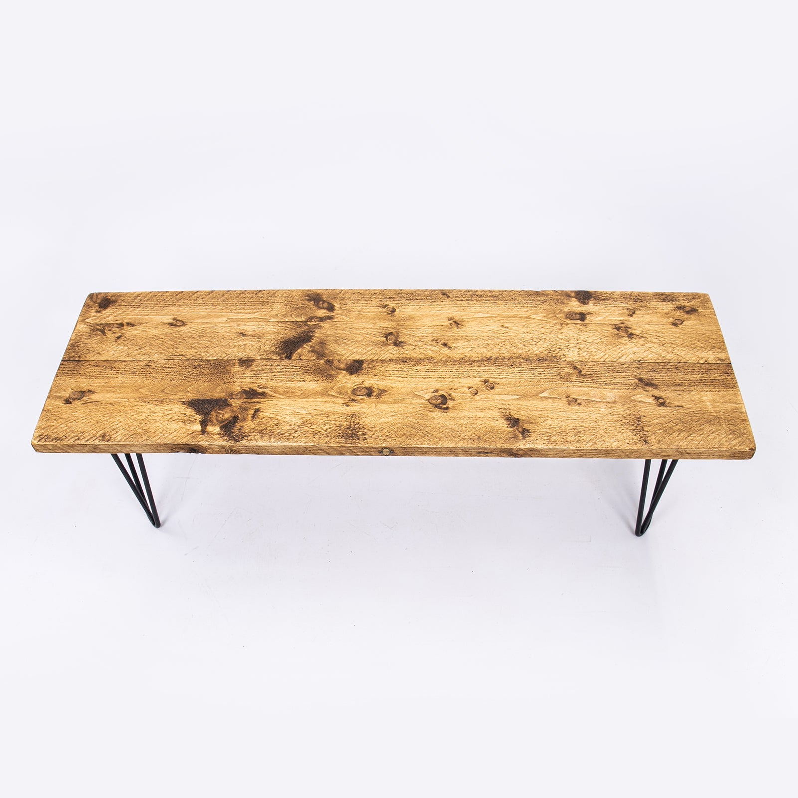 Bespoke Solid Wooden Bench - Industrial Steel Hairpin Leg & Rustic Seating