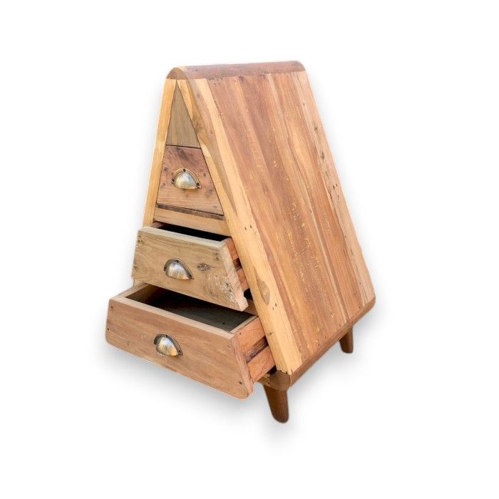 Recycled Teak Wood Triangle Decoration Storage 3 Draws 45×46x72cm