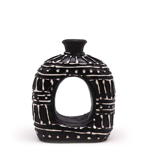 Oval Donut Dry Flowers Shaped Vase - Chocolate 18cm
