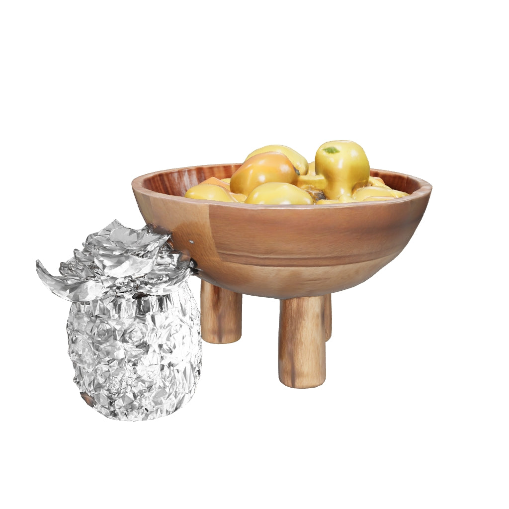 Kara Mango Wood Serving or Fruit Bowl with Footed Base