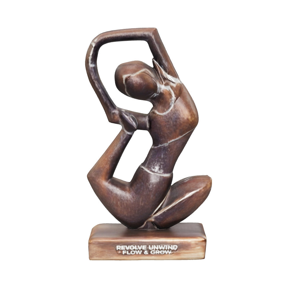 Wooden Yoga Lady | Revolved Pose | Antique Finish